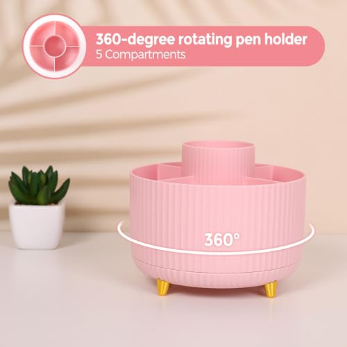 Modern SKYDUE Pink Desk Accessories 10Pcs, Rotating Pen Holder Set