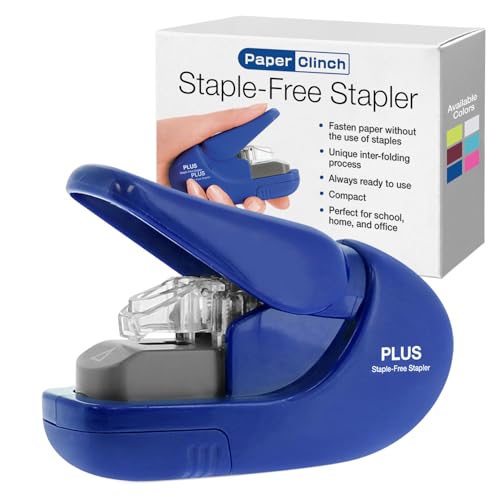 luxury Plus Paper Clinch Compact Staple-Free Stapler, Blue for Daily Use