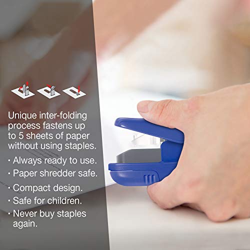 luxury Plus Paper Clinch Compact Staple-Free Stapler, Blue for Daily Use