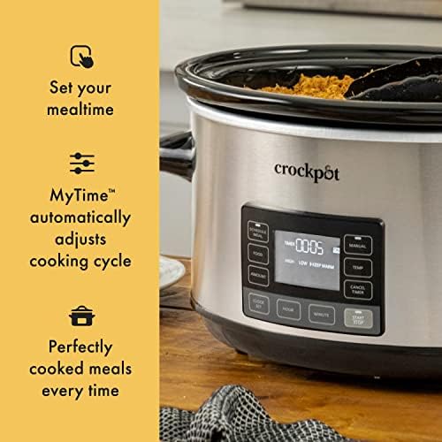 Oval Ceramic Crock-Pot 7 Quart Portable Programmable Slow Cooker with Timer S27U - Stainless Steel Slow Cooker with Locking Lid Detail