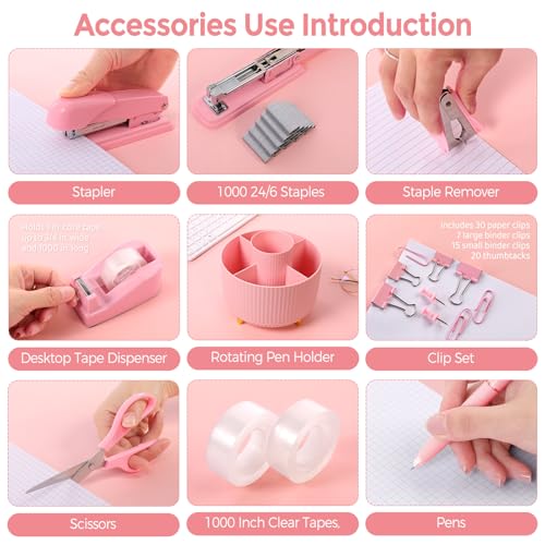 Modern SKYDUE Pink Desk Accessories 10Pcs, Rotating Pen Holder Set