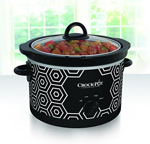 Large Capacity Crock-Pot 4.5 Quart Portable Slow Cooker – Black & White S11W - Programmable Slow Cooker with Oval Ceramic Pot Detail