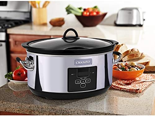 Triple-Insulated Crock-Pot 7 Quart Programmable Slow Cooker – Polished Platinum S23E - Programmable Slow Cooker with Oval Ceramic Pot Detail